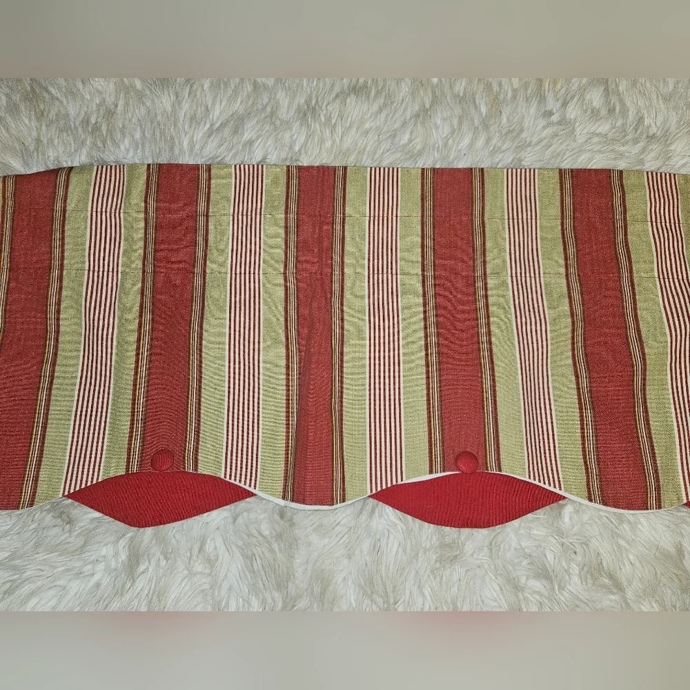 Waverly Home Classic Scalloped Valance – Red, Sage & White Stripe